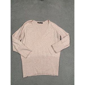 The Limited Pink Knit Sweater Ribbed Bottom V Neck 3/4 Sleeve Large L‎